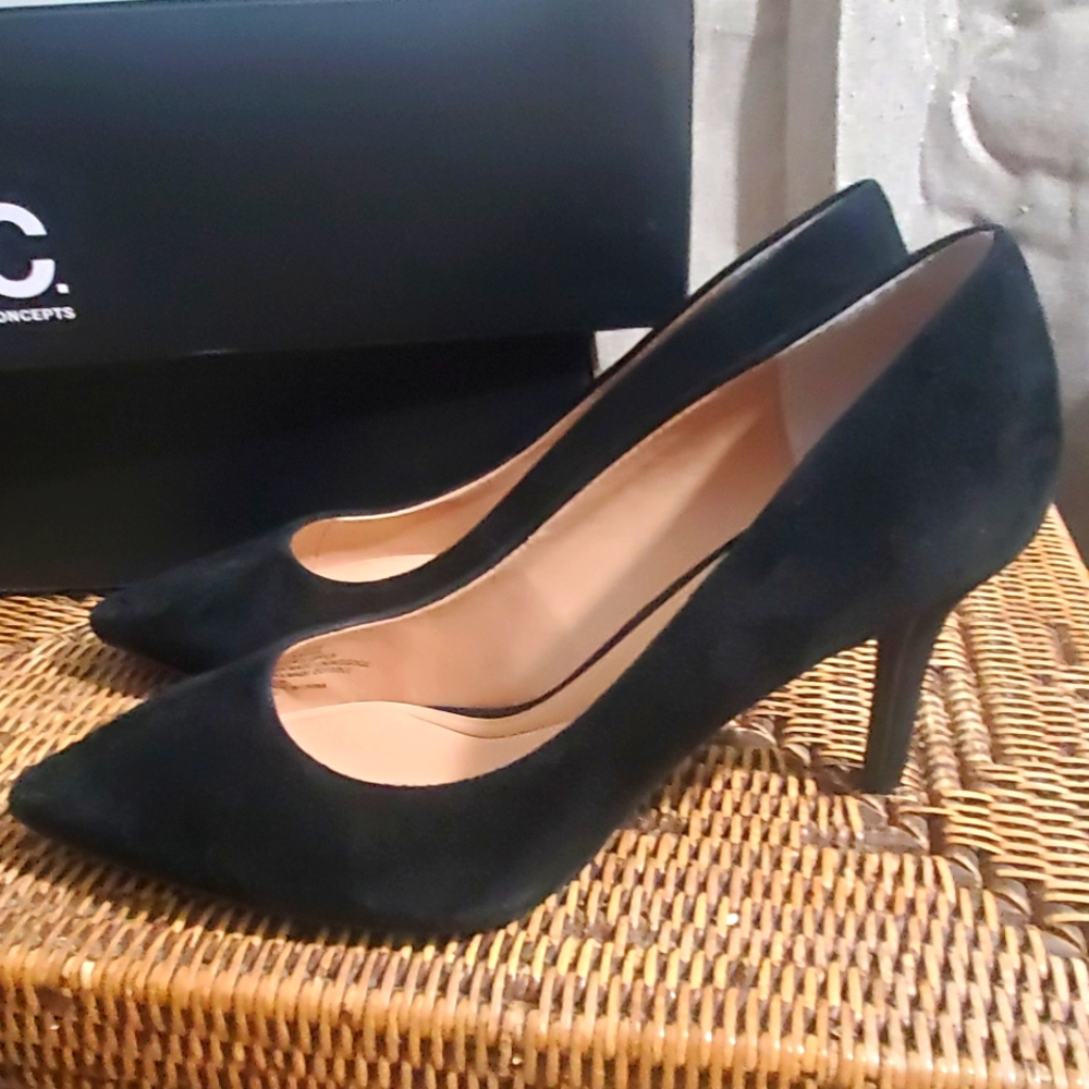 Black suede high heels